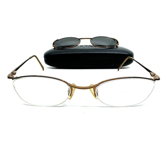 Easyclip Eyeglasses Gold Frame w Polarized ClipOn Sunglasses 49-19 H9563